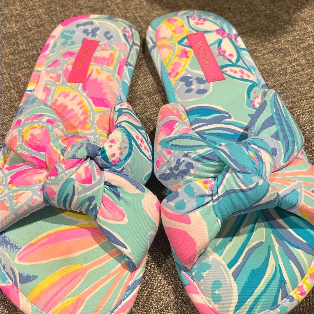 Lilly Pulitzer Pink and Blue Patterned Sandals
